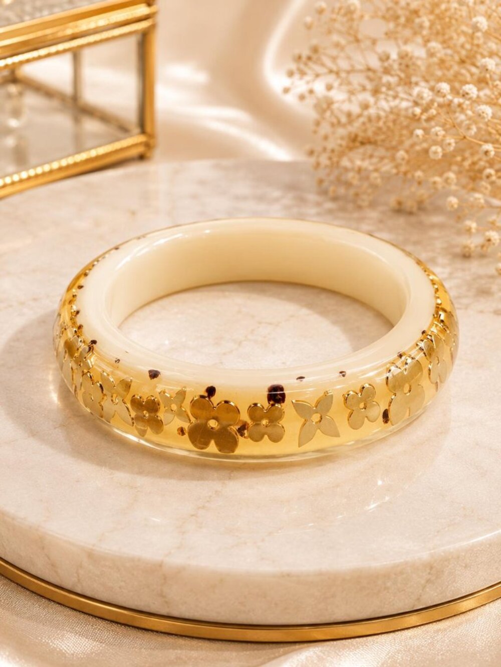 Authentic Louis Vuitton Inclusion Bangle Bracelet Monogram Flower Resin Cuff